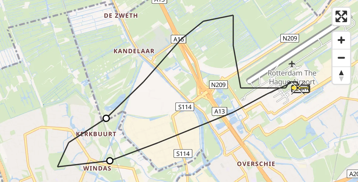 Routekaart van de vlucht: Lifeliner 2 naar Rotterdam