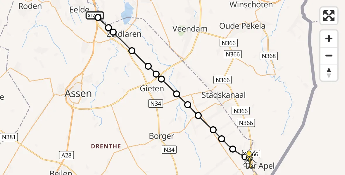 Routekaart van de vlucht: Lifeliner 4 naar Ter Apel