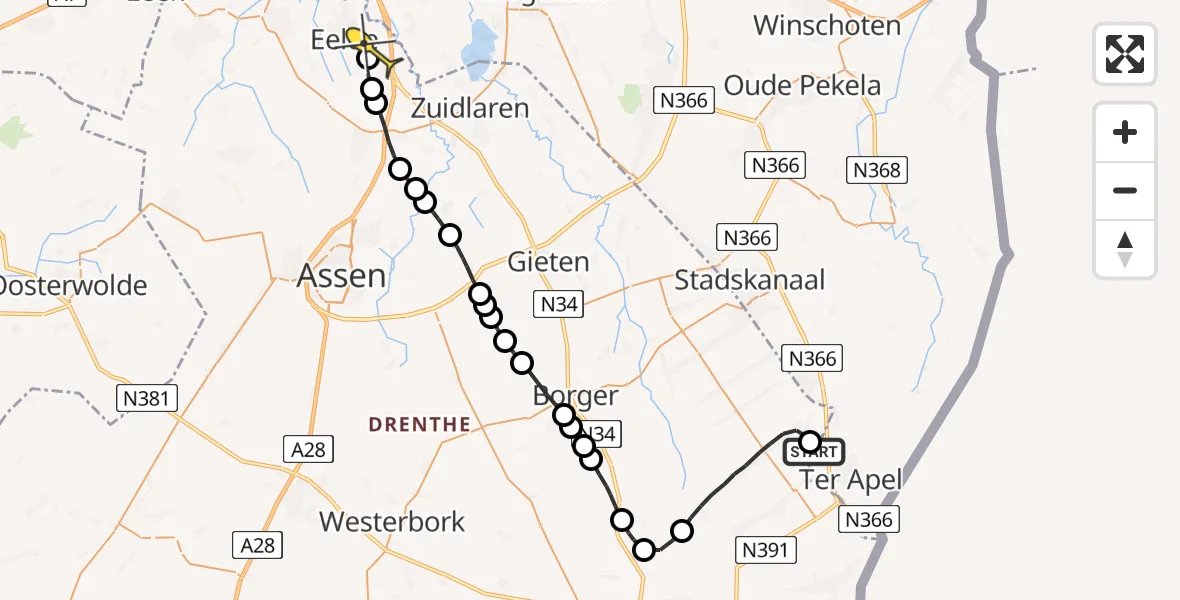 Routekaart van de vlucht: Lifeliner 4 naar Eelde