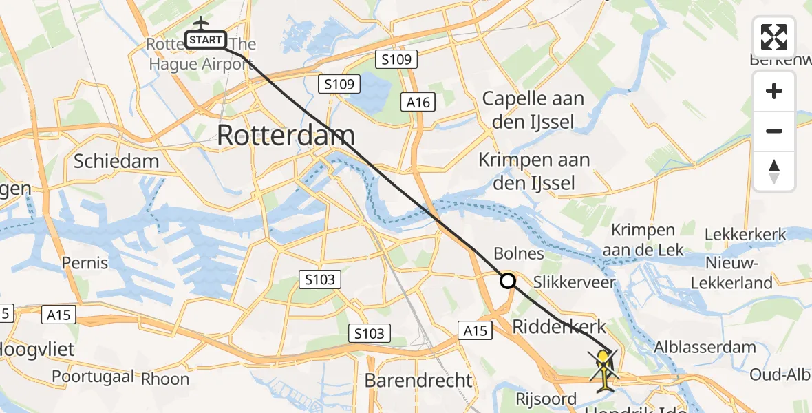 Routekaart van de vlucht: Lifeliner 2 naar Ridderkerk