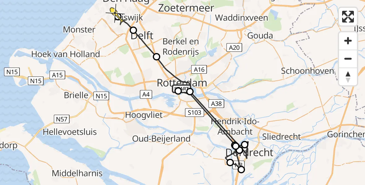 Routekaart van de vlucht: Politieheli naar Den Haag