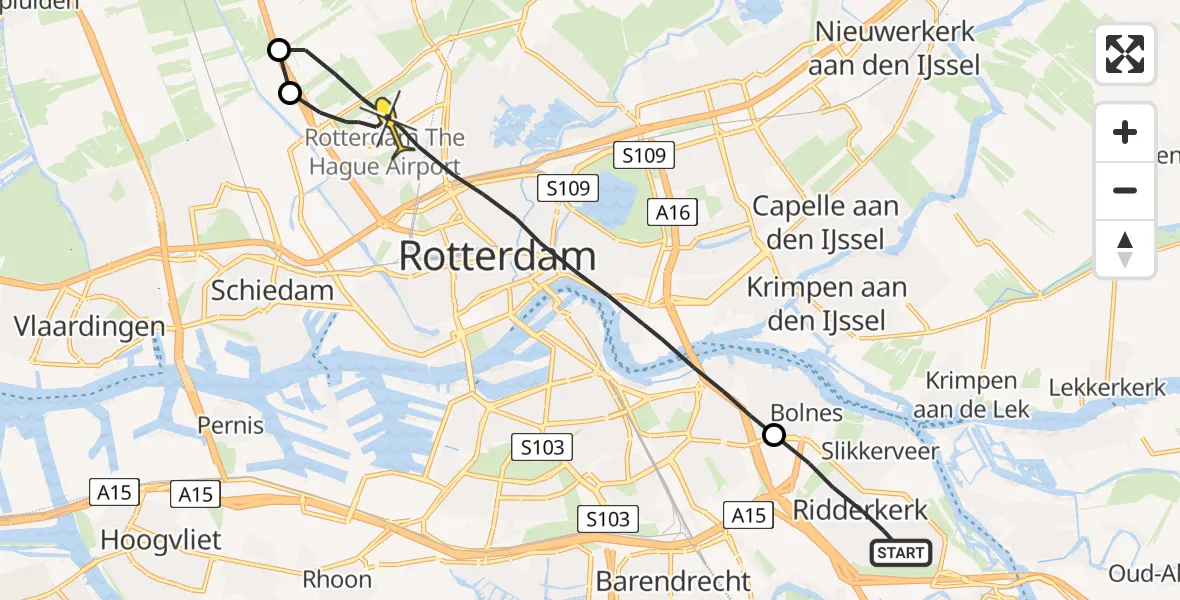 Routekaart van de vlucht: Lifeliner 2 naar Rotterdam