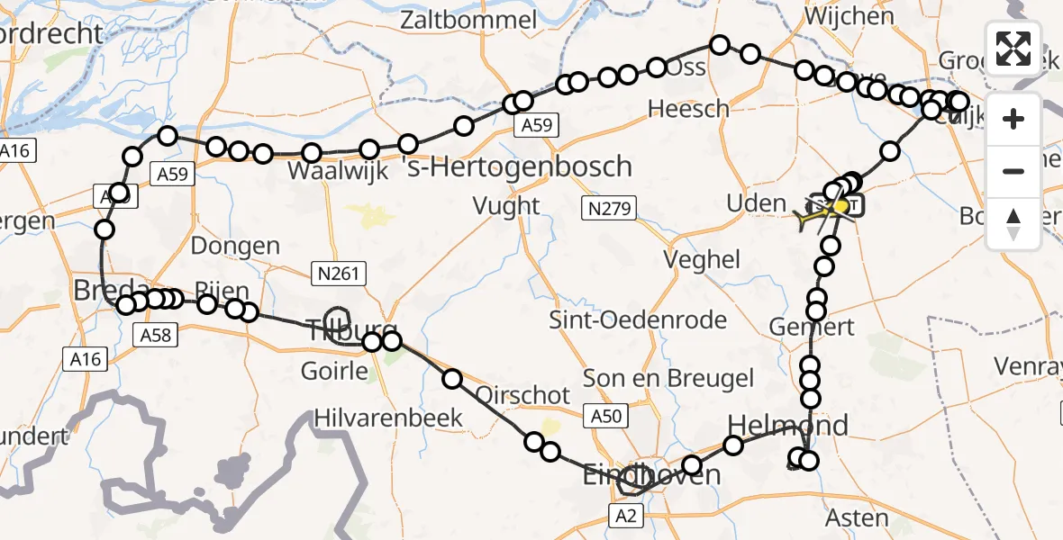 Routekaart van de vlucht: Politieheli naar Volkel