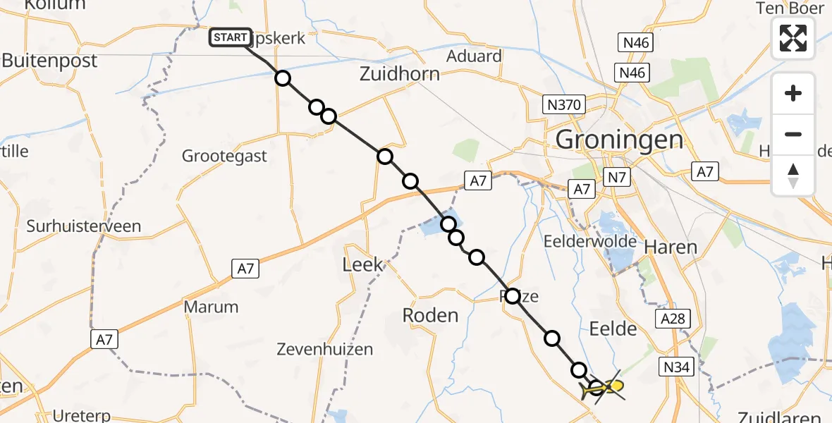 Routekaart van de vlucht: Lifeliner 4 naar Donderen