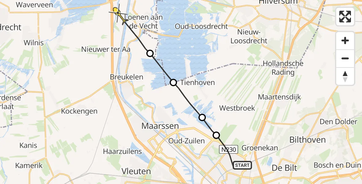 Routekaart van de vlucht: Politiehelikopter naar Loenersloot