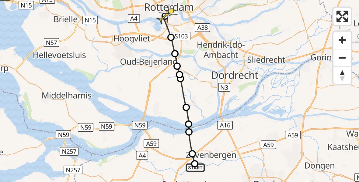 Routekaart van de vlucht: Lifeliner 2 naar Erasmus MC