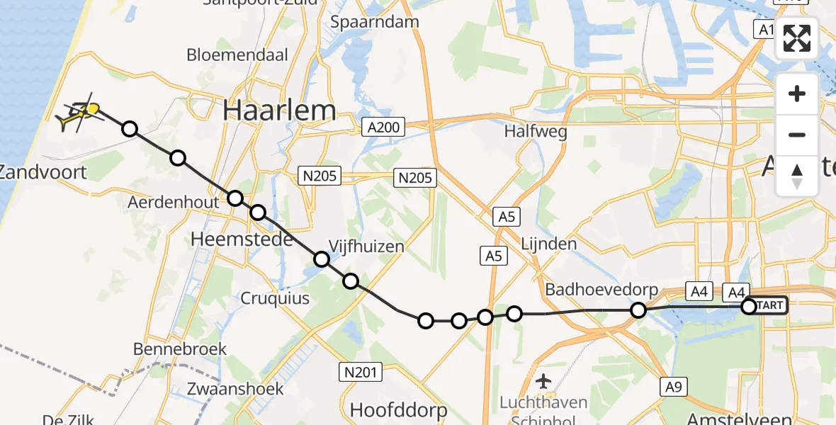 Routekaart van de vlucht: Lifeliner 1 naar Zandvoort