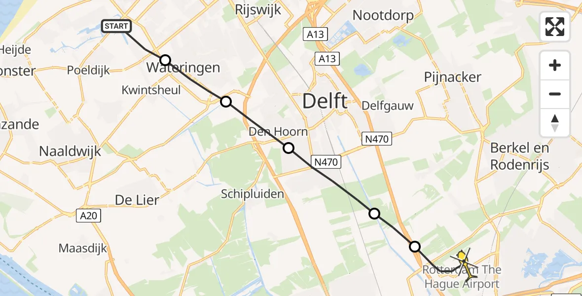 Routekaart van de vlucht: Lifeliner 2 naar Rotterdam