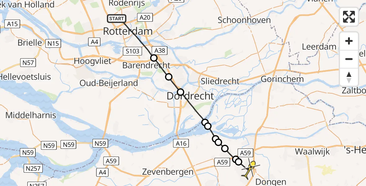 Routekaart van de vlucht: Lifeliner 2 naar Oosterhout