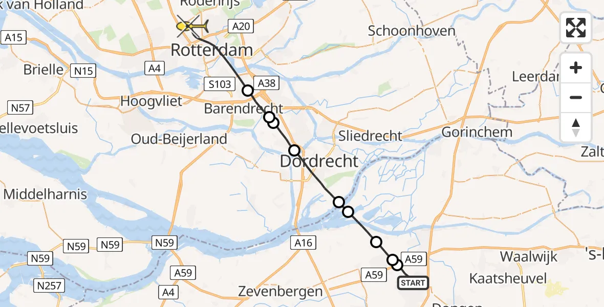 Routekaart van de vlucht: Lifeliner 2 naar Rotterdam