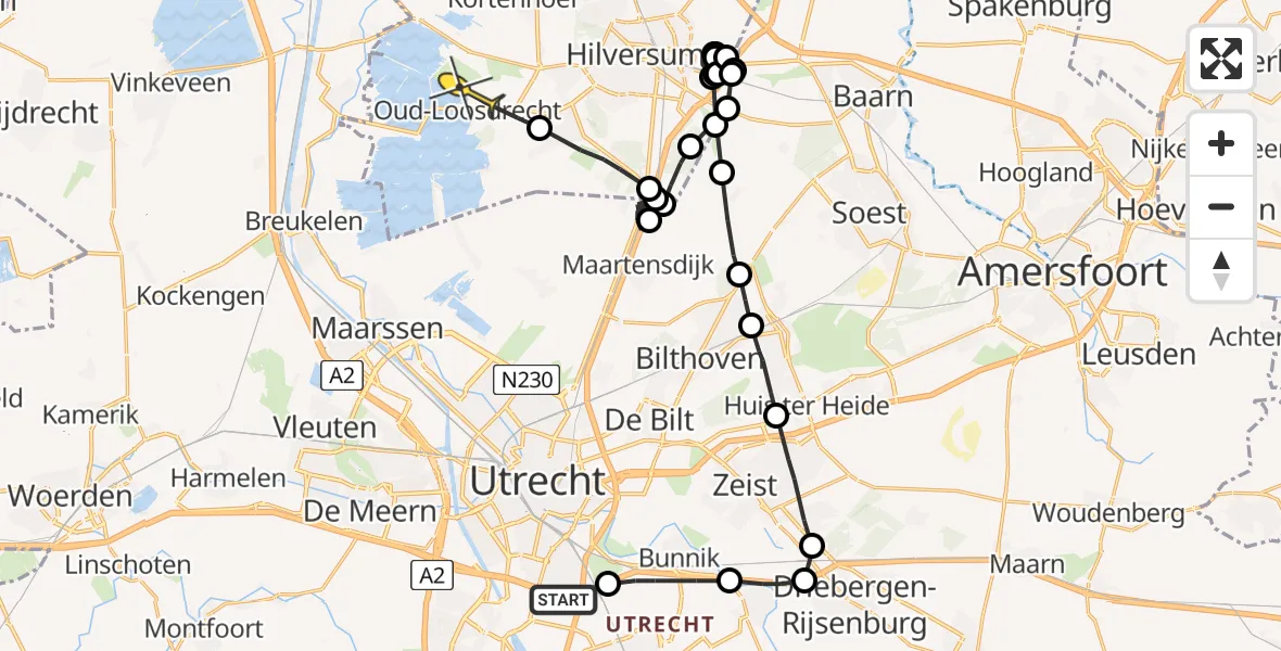 Routekaart van de vlucht: Politieheli naar Loosdrecht