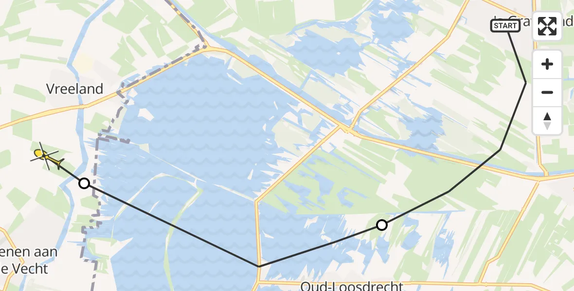 Routekaart van de vlucht: Politiehelikopter naar Loenen aan de Vecht
