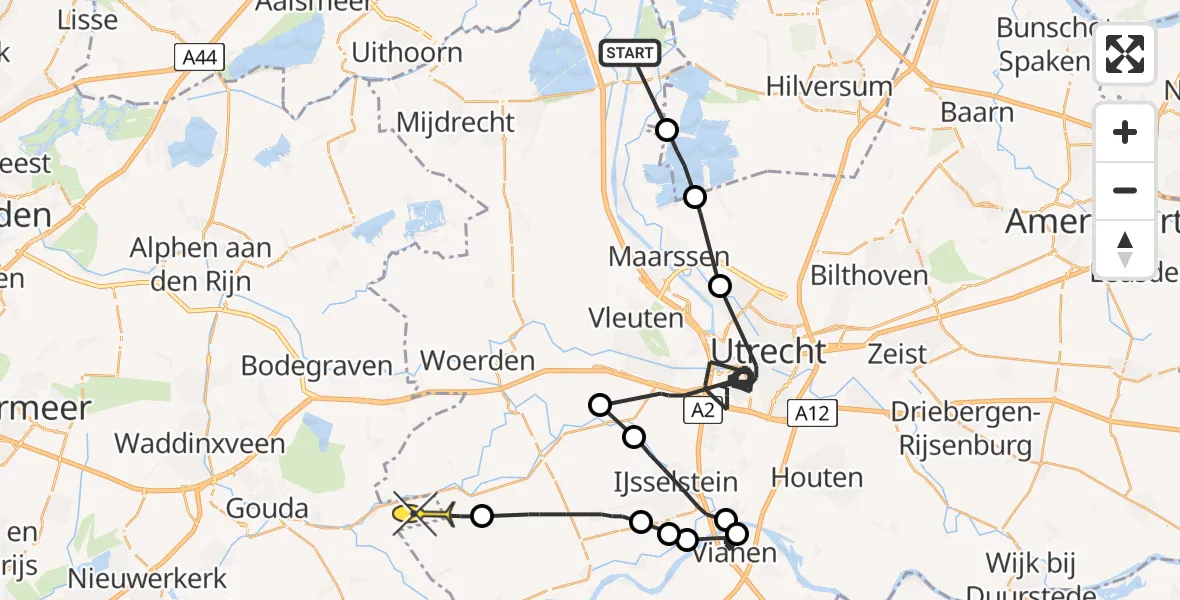 Routekaart van de vlucht: Politieheli naar Haastrecht