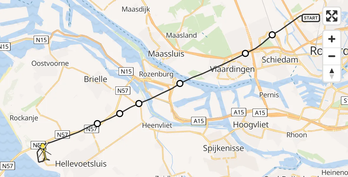 Routekaart van de vlucht: Lifeliner 2 naar Hellevoetsluis