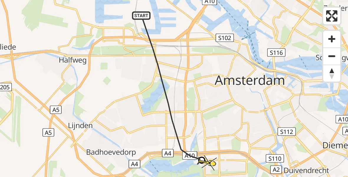 Routekaart van de vlucht: Lifeliner 1 naar VU Medisch Centrum Amsterdam