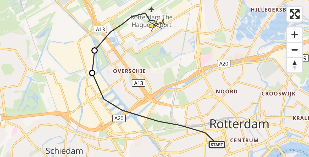 Routekaart van de vlucht: Lifeliner 2 naar Rotterdam