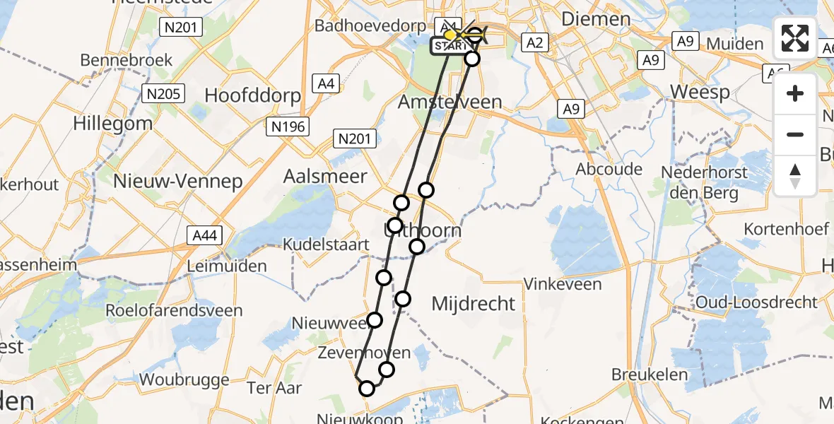 Routekaart van de vlucht: Lifeliner 1 naar VU Medisch Centrum Amsterdam