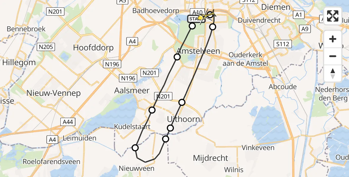 Routekaart van de vlucht: Lifeliner 1 naar VU Medisch Centrum Amsterdam