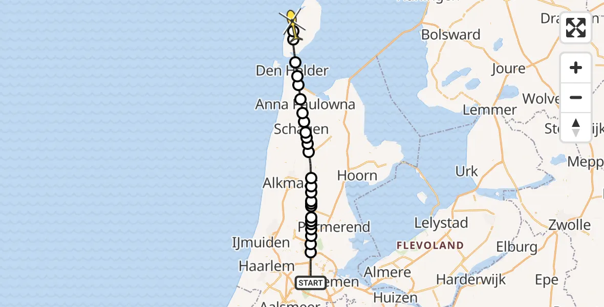 Routekaart van de vlucht: Lifeliner 1 naar De Koog