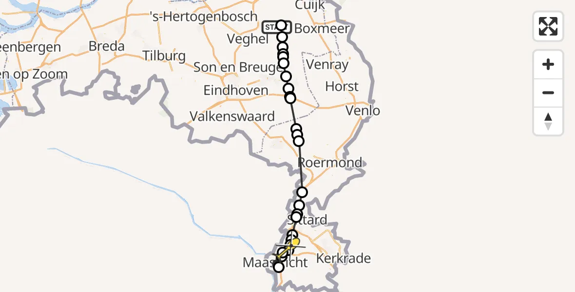 Routekaart van de vlucht: Politieheli naar Ulestraten