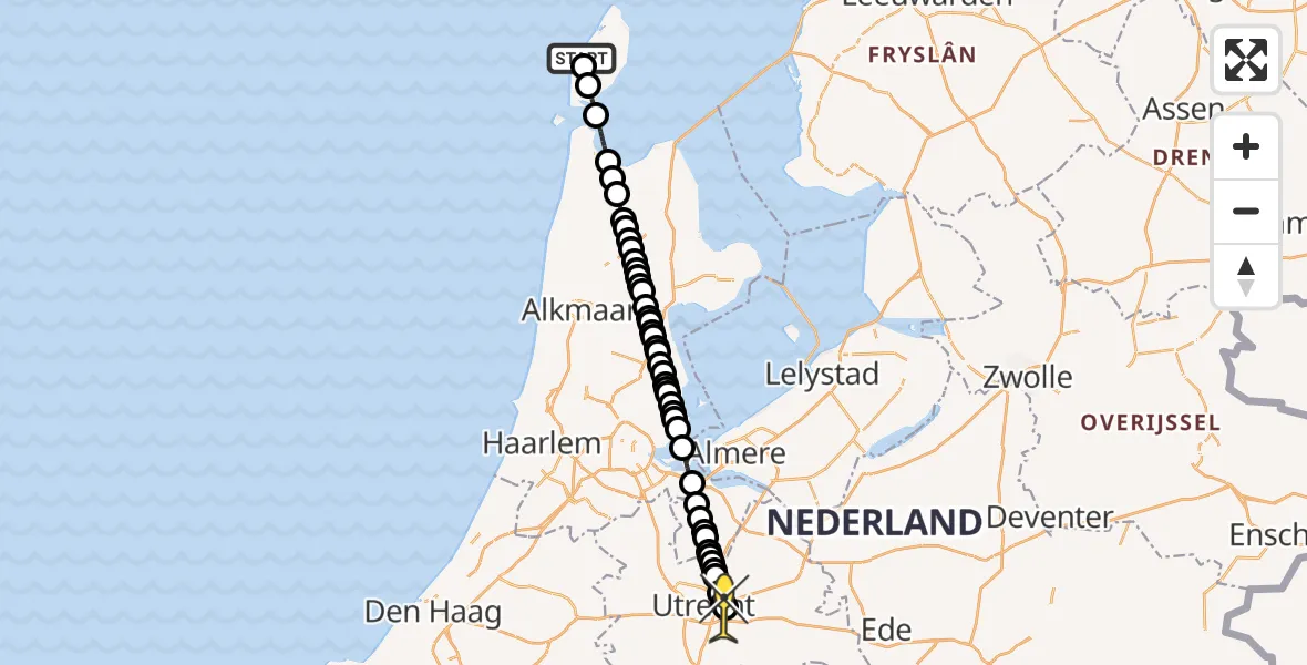 Routekaart van de vlucht: Lifeliner 1 naar Universitair Medisch Centrum Utrecht