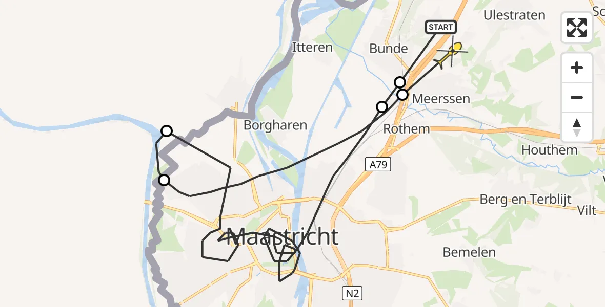 Routekaart van de vlucht: Politieheli naar Ulestraten