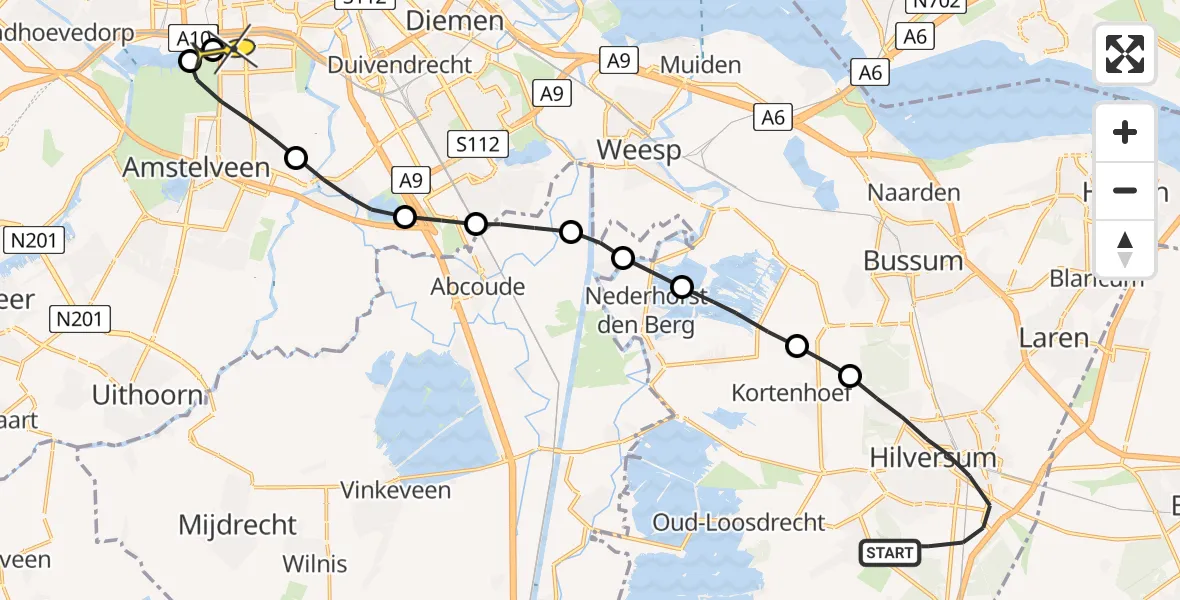 Routekaart van de vlucht: Lifeliner 1 naar VU Medisch Centrum Amsterdam