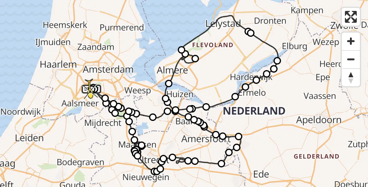 Routekaart van de vlucht: Politieheli naar Schiphol