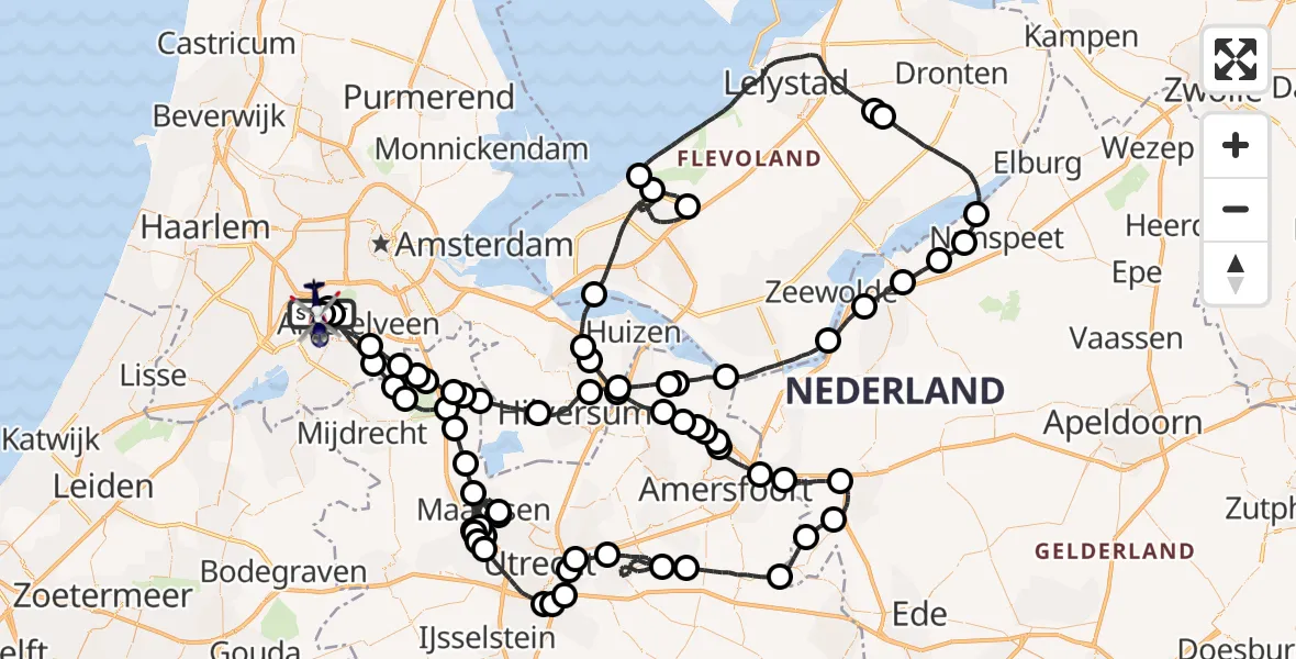 Vluchtroute Politiehelikopter van Schiphol naar Schiphol