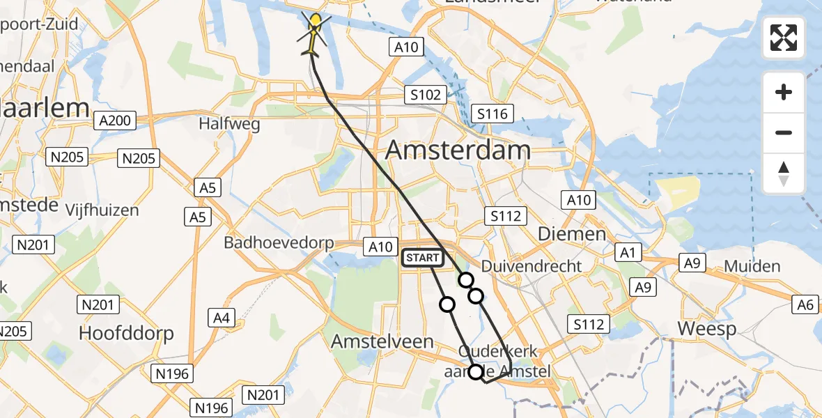 Routekaart van de vlucht: Lifeliner 1 naar Amsterdam