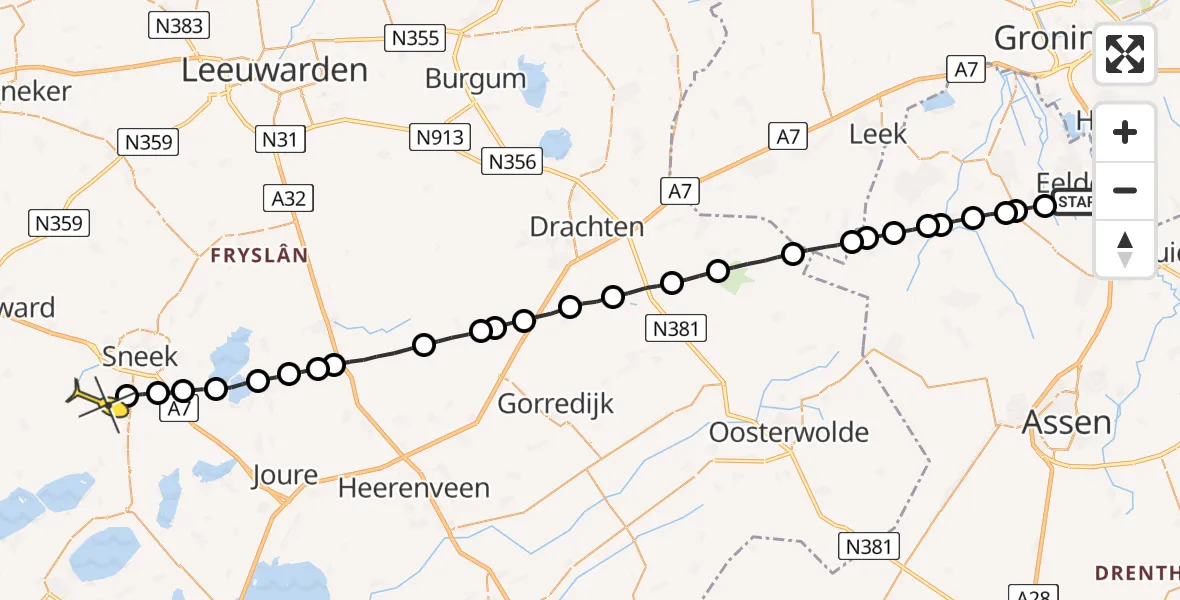 Routekaart van de vlucht: Lifeliner 4 naar IJlst