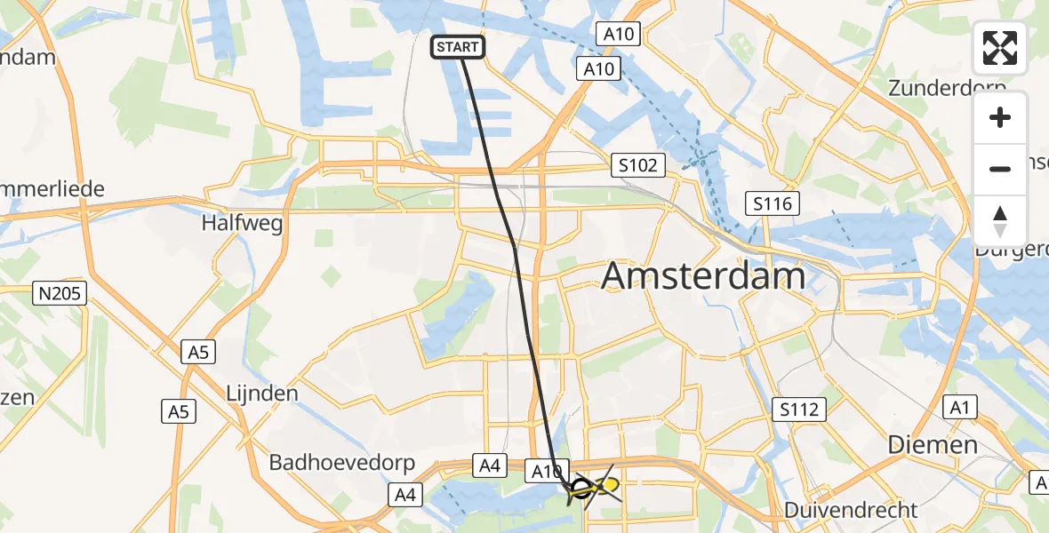 Routekaart van de vlucht: Lifeliner 1 naar VU Medisch Centrum Amsterdam