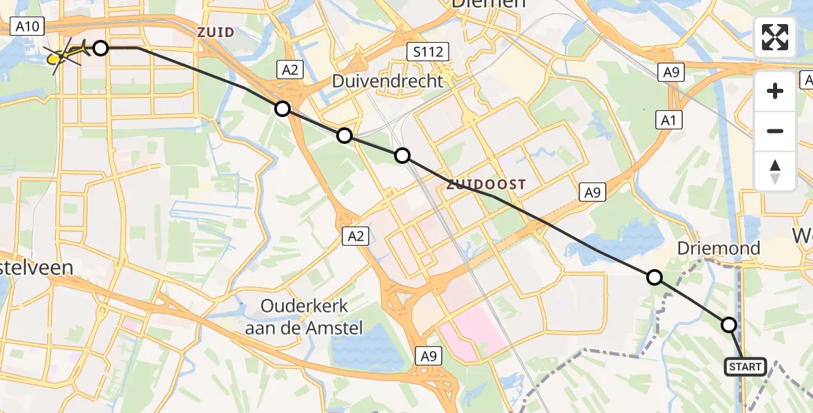 Routekaart van de vlucht: Lifeliner 1 naar VU Medisch Centrum Amsterdam