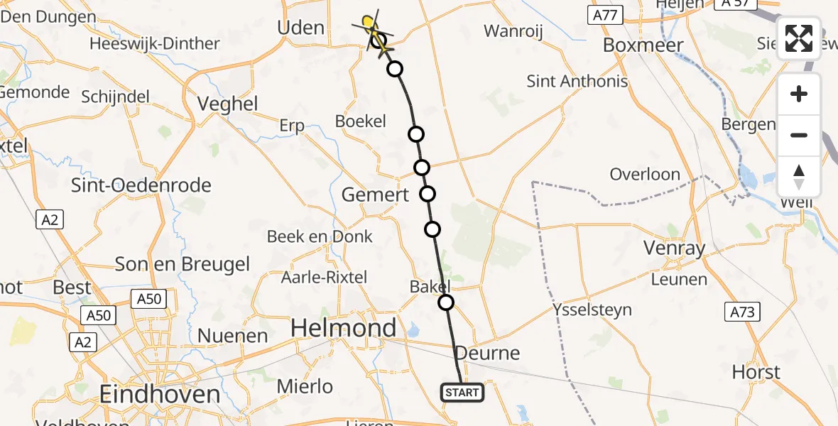 Routekaart van de vlucht: Politieheli naar Volkel