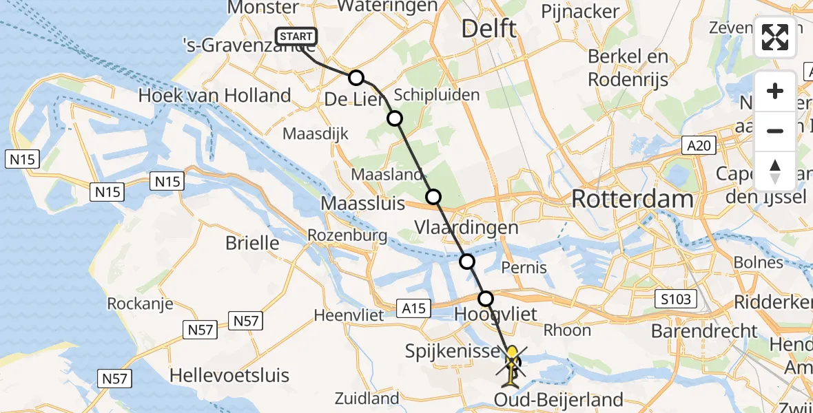 Routekaart van de vlucht: Lifeliner 2 naar Spijkenisse