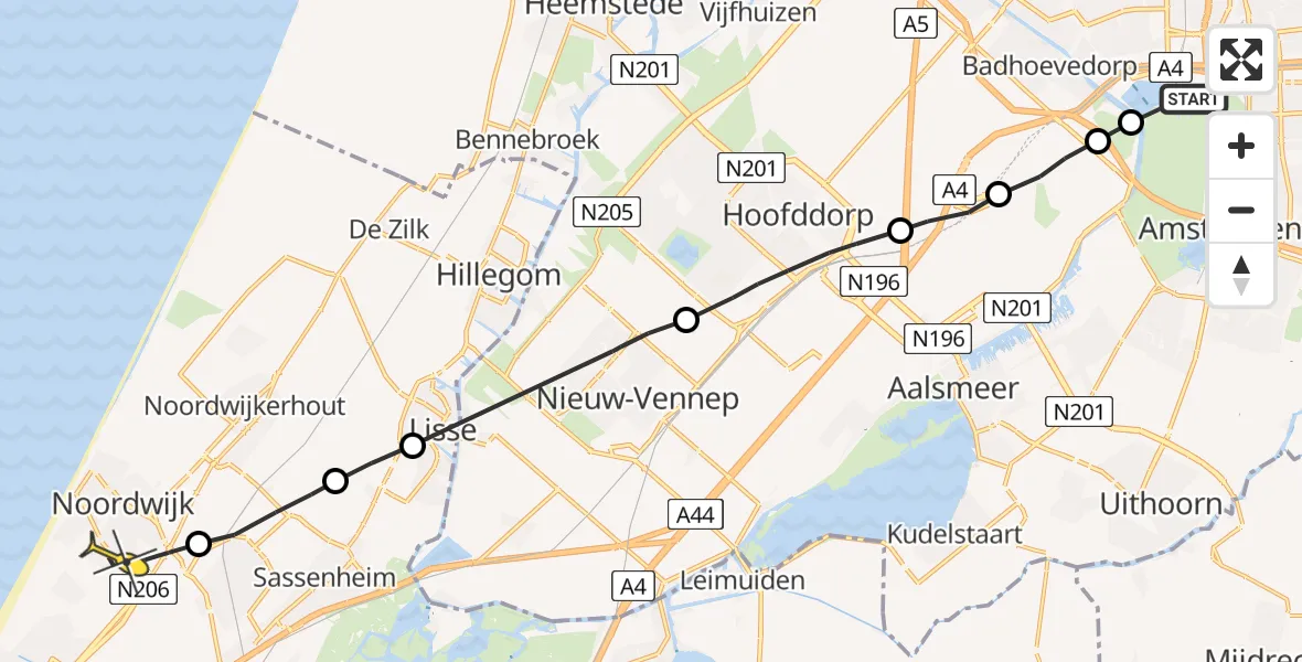 Routekaart van de vlucht: Lifeliner 1 naar Noordwijk