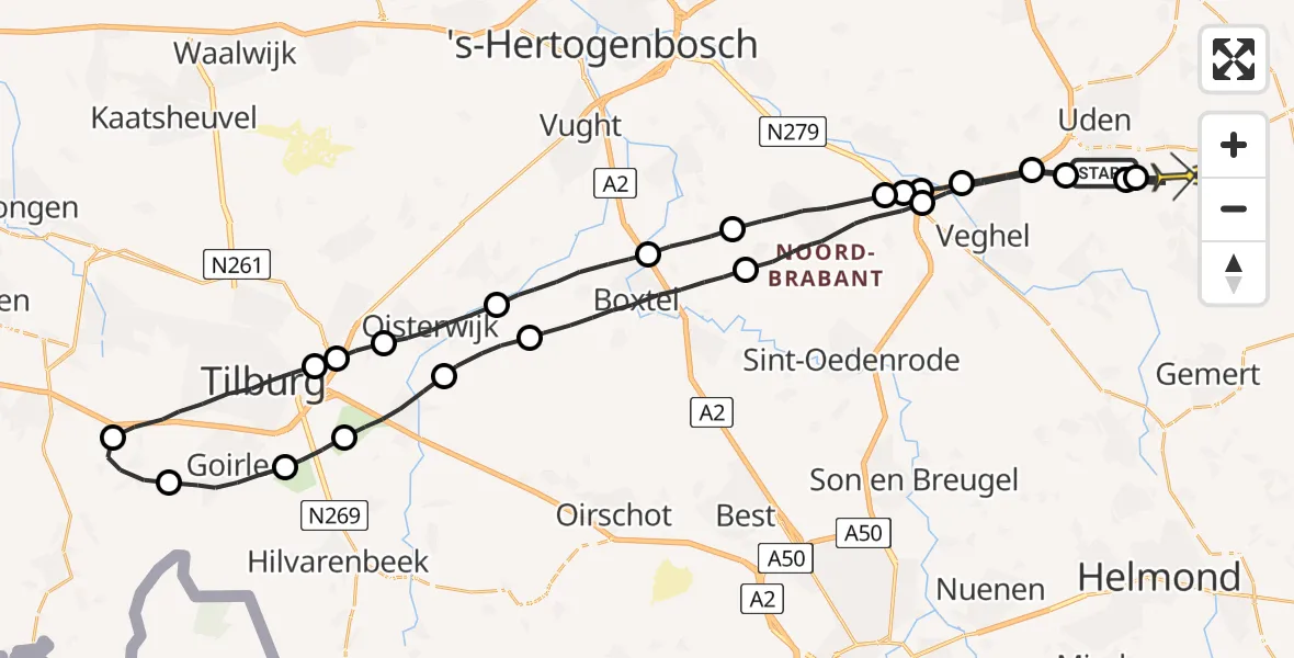 Routekaart van de vlucht: Lifeliner 3 naar Volkel