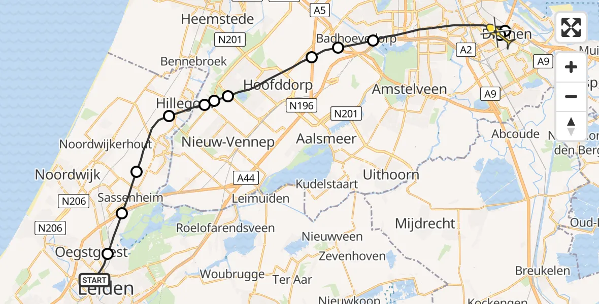 Routekaart van de vlucht: Lifeliner 1 naar Amsterdam