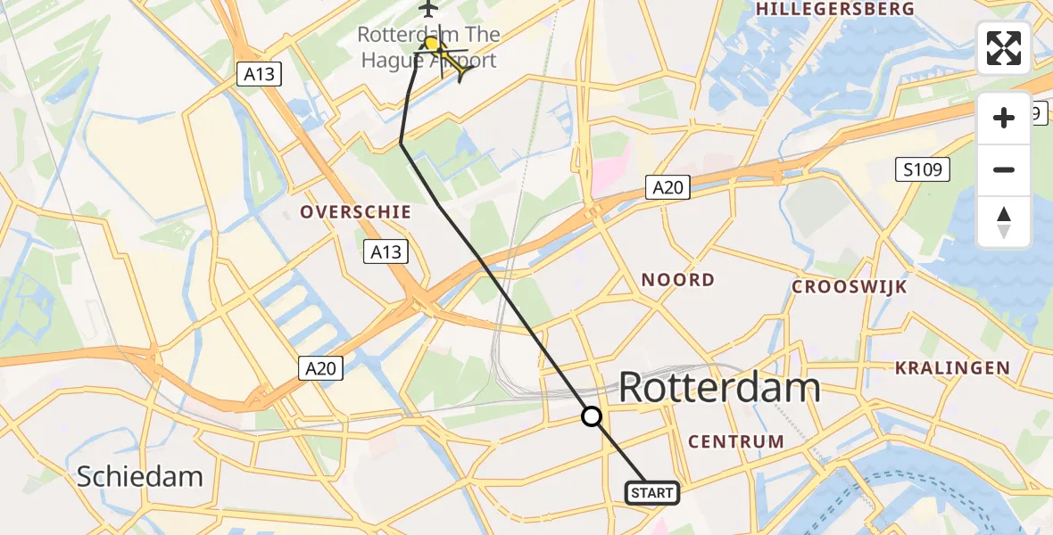 Routekaart van de vlucht: Lifeliner 2 naar Rotterdam