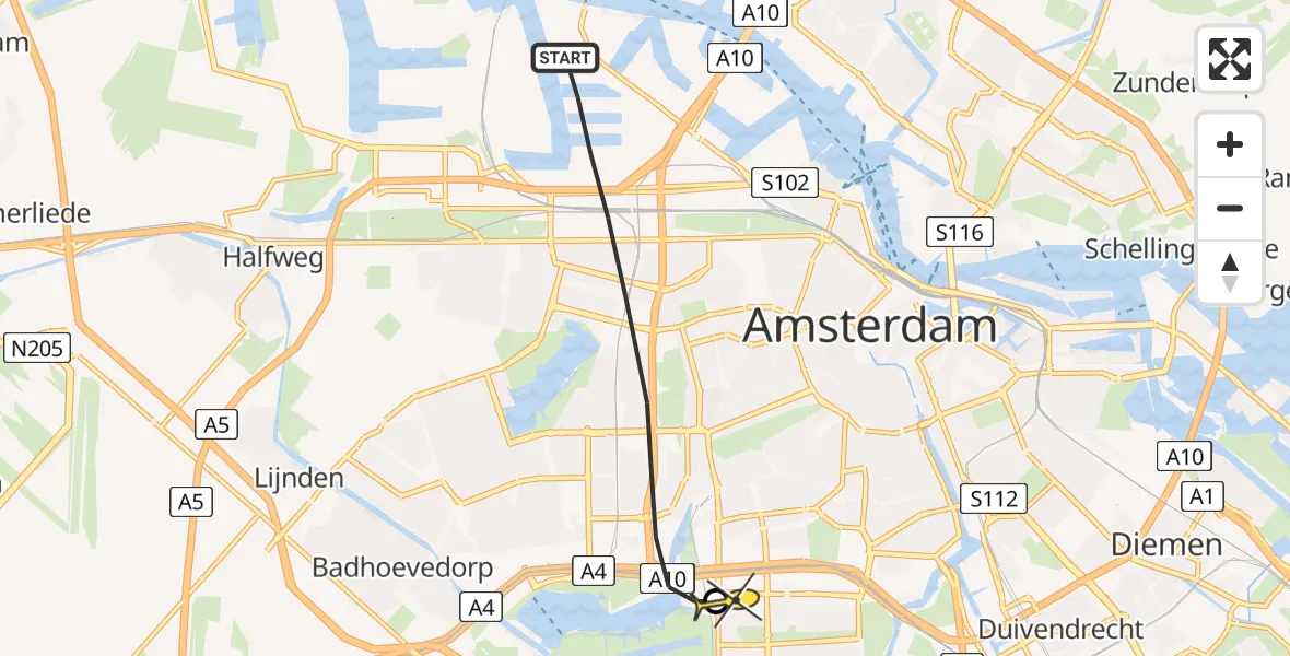 Routekaart van de vlucht: Lifeliner 1 naar VU Medisch Centrum Amsterdam