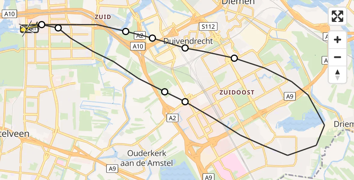 Routekaart van de vlucht: Lifeliner 1 naar VU Medisch Centrum Amsterdam