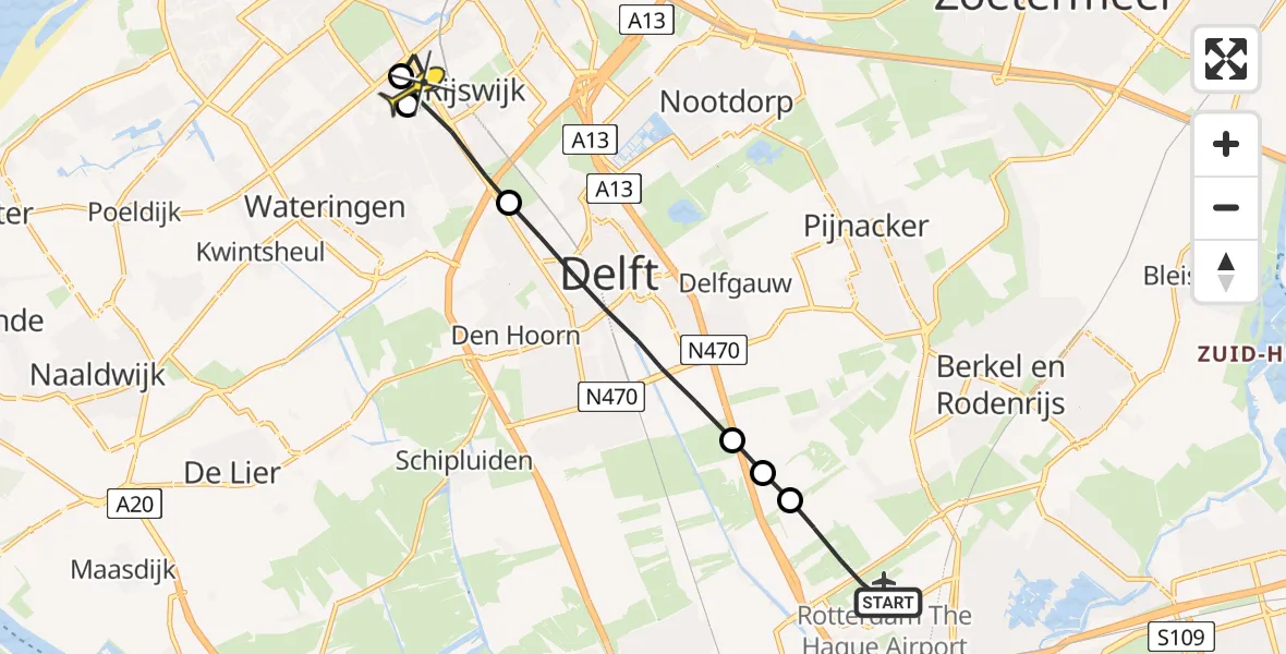 Routekaart van de vlucht: Lifeliner 2 naar Rijswijk