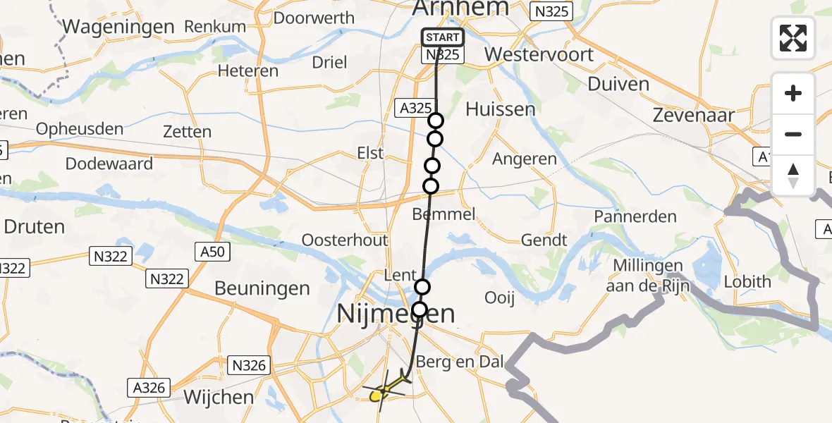 Routekaart van de vlucht: Lifeliner 3 naar Nijmegen