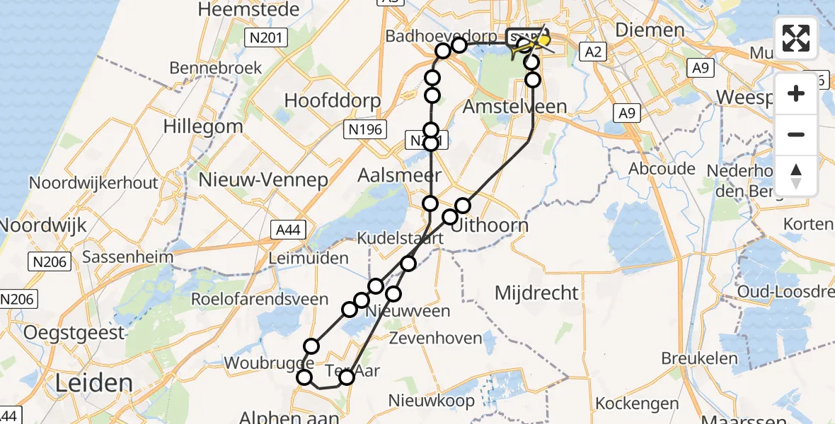 Routekaart van de vlucht: Lifeliner 1 naar VU Medisch Centrum Amsterdam