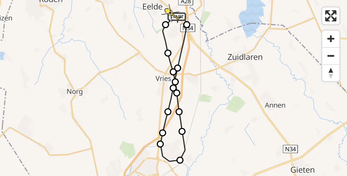 Routekaart van de vlucht: Lifeliner 4 naar Eelde