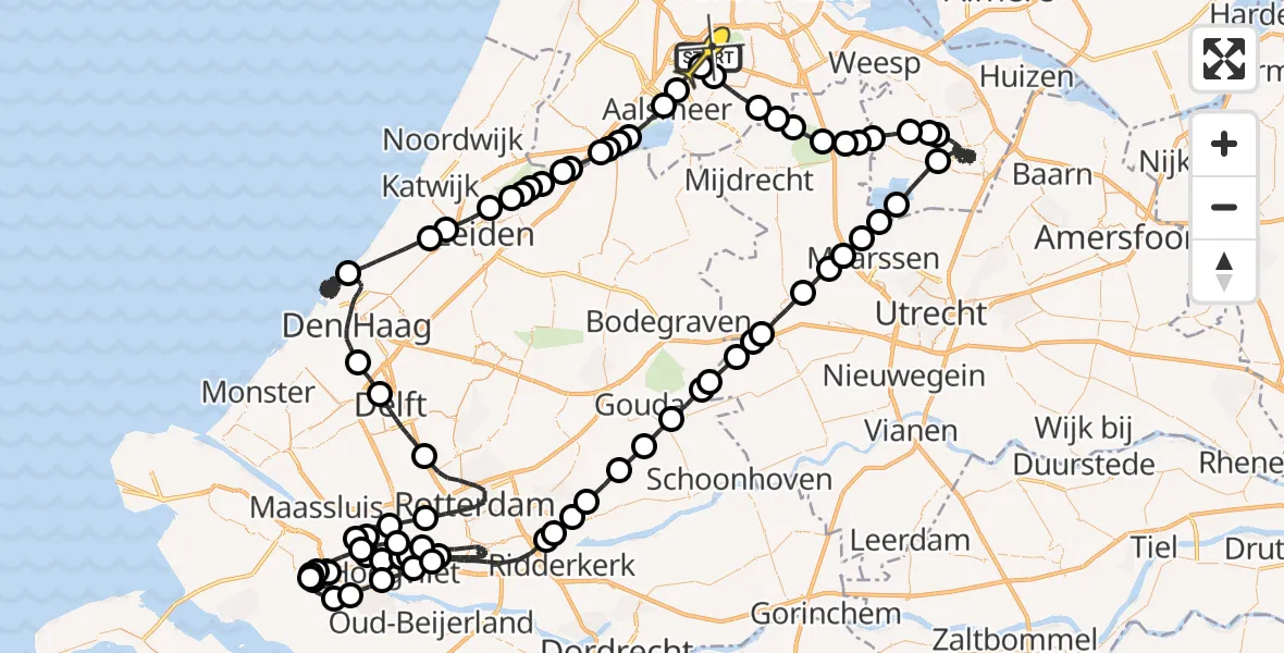 Routekaart van de vlucht: Politieheli naar Schiphol