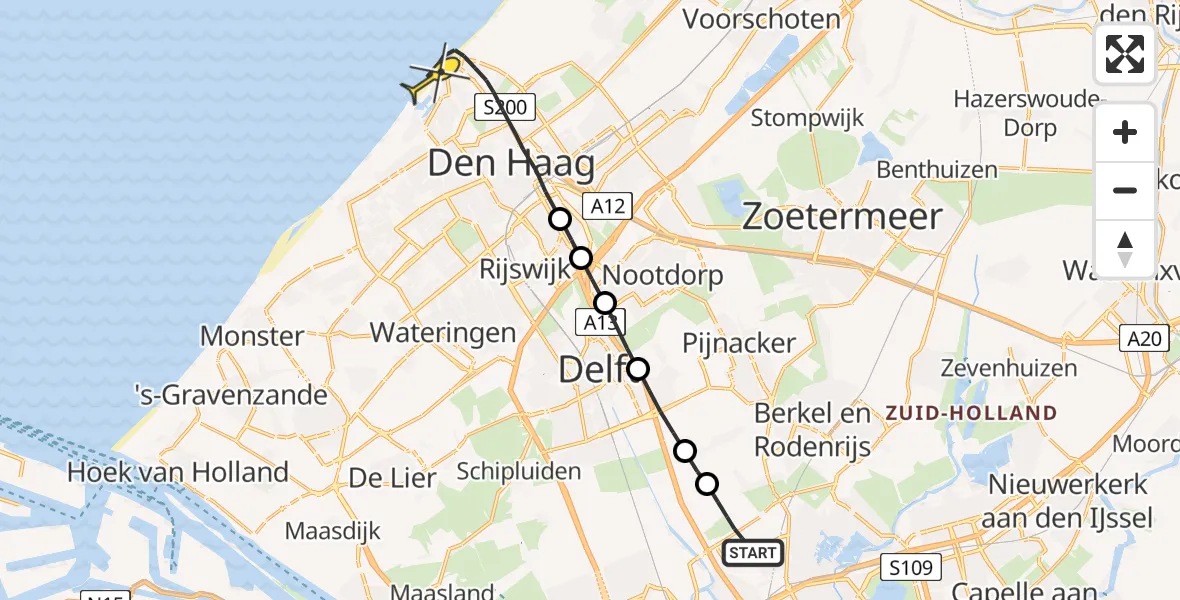 Routekaart van de vlucht: Lifeliner 2 naar Den Haag