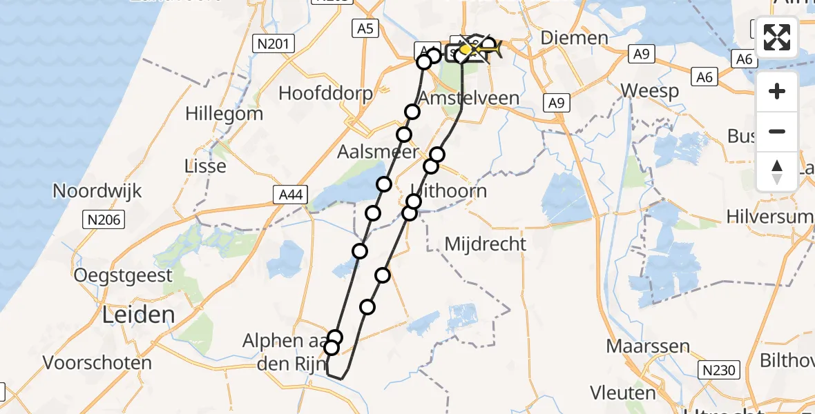 Routekaart van de vlucht: Lifeliner 1 naar VU Medisch Centrum Amsterdam