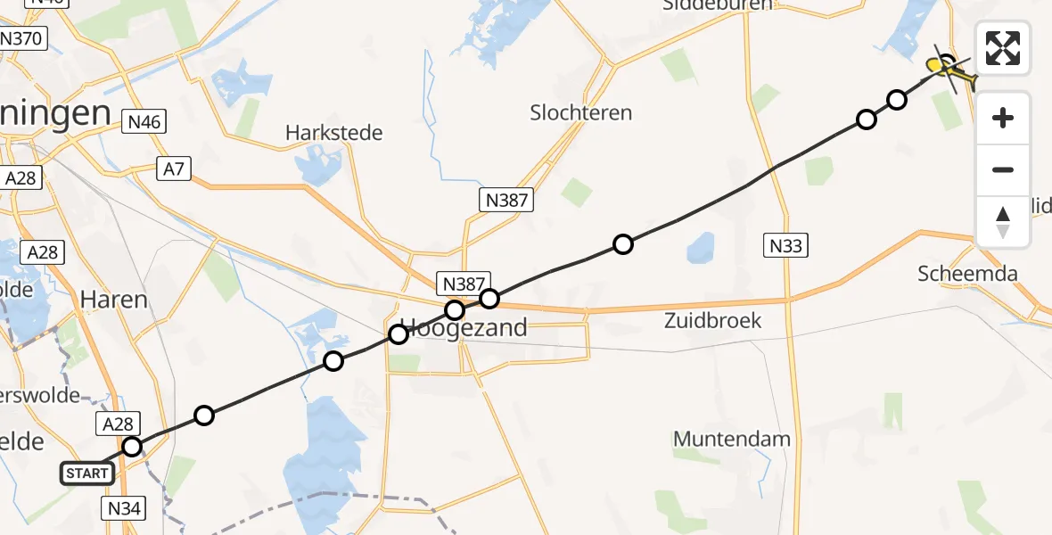 Routekaart van de vlucht: Lifeliner 4 naar Nieuwolda