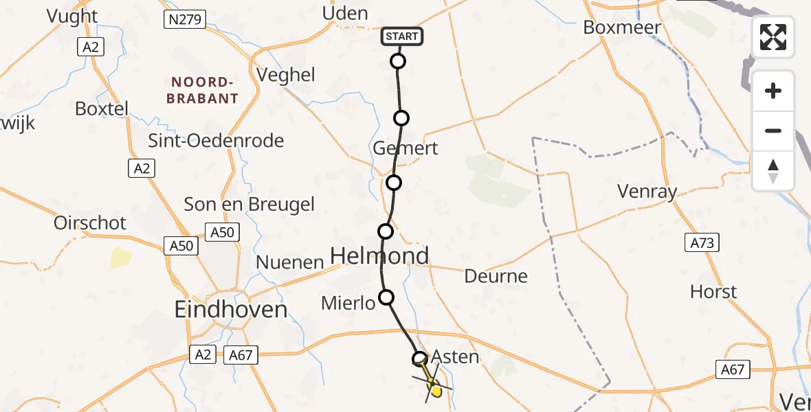 Routekaart van de vlucht: Politiehelikopter naar Someren